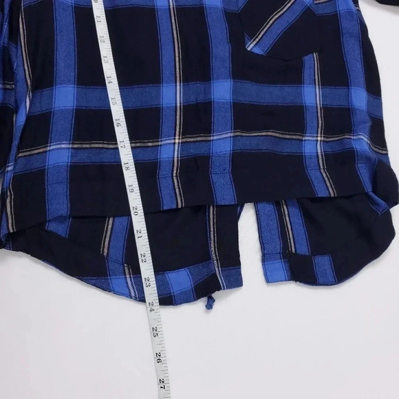 Cloth & Stone Plaid Rayon Lace Back Blouse - Picture 7 of 9